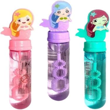Imagem de Tubos de Bolha de Sabão, 3 Unidades, Rosa, Roxo e Verde, 14cm, 100ml, Plástico Flexível, com Tampa Decorativa, para Crianças