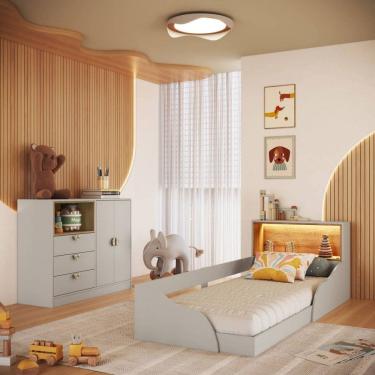 Imagem de Quarto Infantil Completo Montessoriana Lille 2 Portas 3 Gavetas com Led Arenas - Art In...