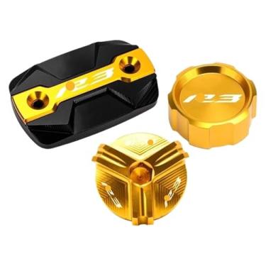 Imagem de Tampa do reservatório de fluido de freio dianteiro traseiro da motocicleta tampa do cilindro protetor de óleo R3 compatível com YZF-R3 YZFR3 2015-2021 2023 (B-ouro)