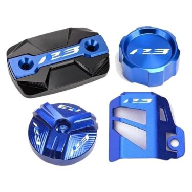 Imagem de Tampa do reservatório de fluido de freio dianteiro traseiro da motocicleta tampa do cilindro protetor de óleo R3 compatível com YZF-R3 YZFR3 2015-2021 2023 (A-azul)