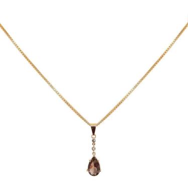 Imagem de Colar prata 925 banhada em ouro 18k gota marrom e brilhantes