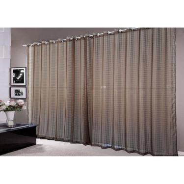 Imagem de Cortina Para Sala Voal Quadriculado Marrom 3,00X2,80