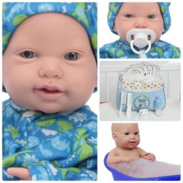 Imagem de Bebe Reborn Masculino Corpo 100% Silicone Olho Azul + Itens - Cegonha 