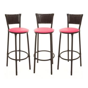 Imagem de KIT 3 Banquetas Alta Encapada Junco CAFÉ Area de Lazer Cozinha Bancada