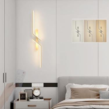 Imagem de Luminária de parede longa LED com controle remoto, arandela regulável 2700K-6500K, iluminação de parede moderna, cabeceira de quarto, corredor de ferro, iluminação decorativa, luz de atmosfe