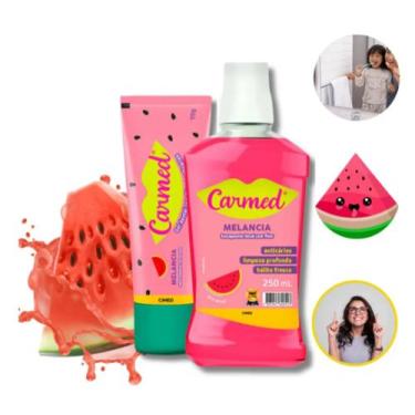 Imagem de Kit dental Linha Cimed Carmed Melancia 1 pasta dental + 1 enxaguante B