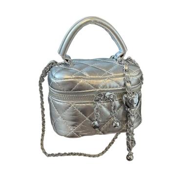 Imagem de RoseSeek Bolsas femininas acolchoadas com zíper Y2K alça superior pequenas bolsas balde bolsas designer bolsa bolsa bolsa, Prata pura, one_size