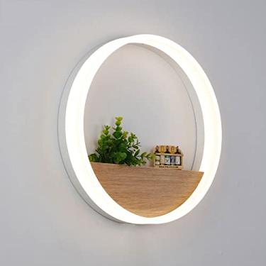 Imagem de Abajur redondo de LED de 13 W com plantas artificiais, luminária de parede minimalista moderna, arandelas de parede para decoração de quarto, escada, sala de estar, banheiro - 20 cm