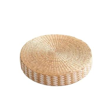 Imagem de pufe Almofada futon tecida à mão estilo rústico, redonda, espessada, travesseiro de chão doméstico, almofada tatami japonesa(Beige,40cm)