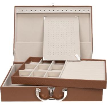 Imagem de Porta Joias Grande Em Maleta Dupla - Organizador Com VáRias Bandejas Para Bijuterias, Ideal Para Viagem - Caixa Grande Para Guardar Toda Sua ColeçãO(Caramelo c/Gelo)