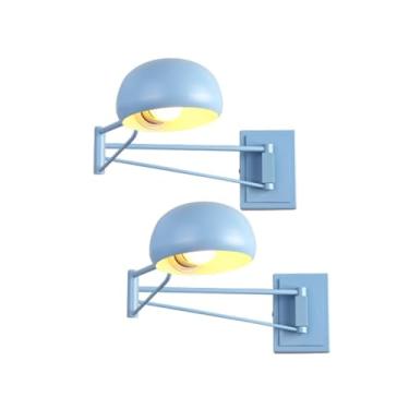 Imagem de Luminária de parede moderna com braço oscilante, pacote com 2 luminárias de parede ajustáveis para leitura de cabeceira, luminária de parede para quarto infantil Macaron, luminária de metal