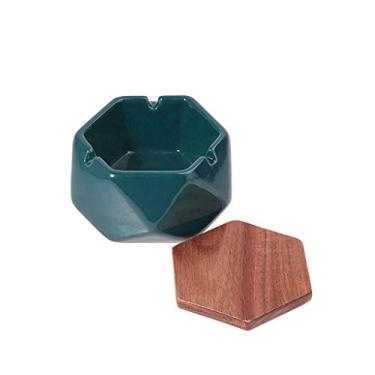 Imagem de Cinzeiro de cerâmica com tampa, mesa de centro para uso externo, casa, escritório, decoração de mesa, cinzeiro geométrico, tampa de madeira, cinzeiro externo (D)