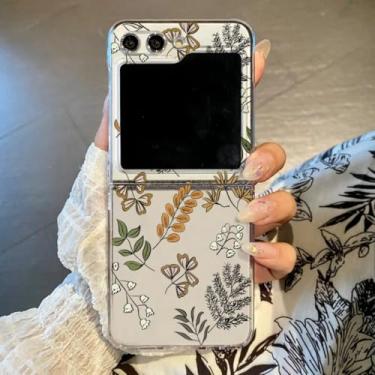 Imagem de Capa para Samsung Z Flip6 com estampa floral romântica e rígida, dobrável e transparente (para Samsung Z Flip6/A648)