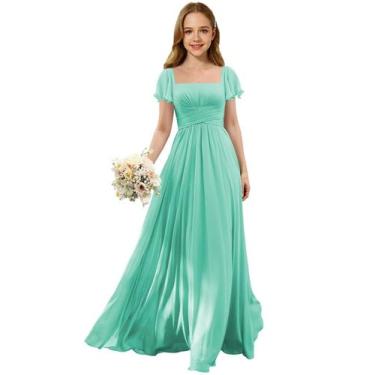 Imagem de Vestido Augday Chiffon Bodice Flower Girl Turquesa Tamanho 16