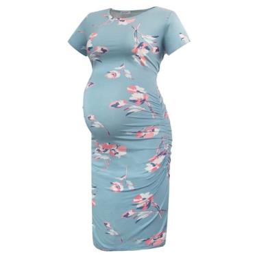 Imagem de Vestido de maternidade Smallshow franzido em tecido de rayon de manga 