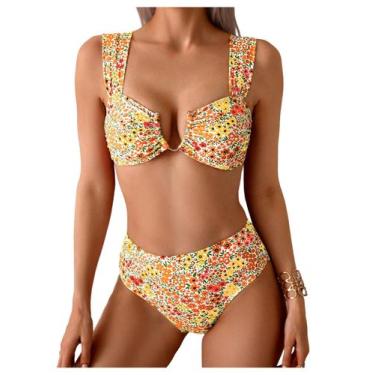 Imagem de Conjunto de biquíni SOLY HUX feminino com estampa floral em V e cintur