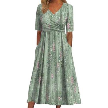 Imagem de Vestido midi BEYINCUTE Boho com estampa floral e manga 3/4 para mulher