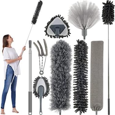 Imagem de Conjunto de espanador de penas de microfibra, 4/7/9, limpador de poeira retrátil de microfibra com haste extensível de 40,6 cm a 248 cm, espanador de cabo longo dobrável para limpeza de persianas de
