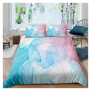Imagem de Conjunto de cama tie dye colorido mármore adolescente roupa de cama aquarela pastel? Conjunto de cama infantil abstrata mármore 3 peças de colcha feminina brilhante capa de edredom casal (cor