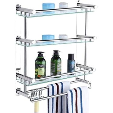 Imagem de Suporte de toalha de mão, trilho de barra de toalha, prateleiras de banheiro armazenamento toalheiro de banheiro toalheiro de vidro vaso sanitário toalheiro de aço inoxidável para pendurar na parede