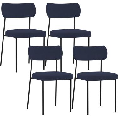 Imagem de Kit 04 Cadeiras Estofadas Para Sala De Jantar Melina L02 Suede Azul Marinho - Lyam Decor