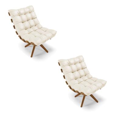 Imagem de Poltrona Giratória Costela Kit 2 Sintético Bege Base de Madeira MA30 M11 - D'Rossi