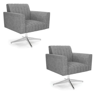 Imagem de Kit 2 Poltronas Giratória Viena Gomada Linho Grafite A26 Base Cromada - D'Rossi