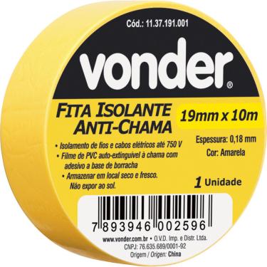 Imagem de Fita isolante pvc 19mmx10m amarela anti chama peça Vonder