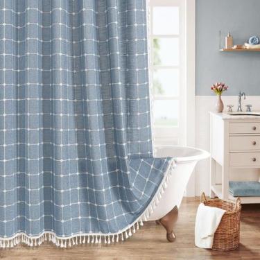 Imagem de Cortina de chuveiro Mito Villa Blue Boho Vintage Country 180x180cm - M