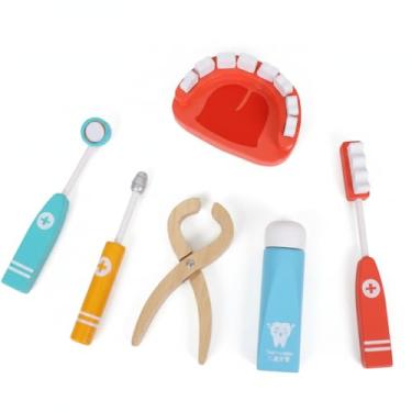 Imagem de Kit Médico Infantil de Madeira, 6 Peças, Brinquedo Educativo com Instrumentos Médicos, Conjunto de Simulação para Brincadeiras de Dentista e Médico em Cores Vibrantes