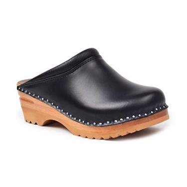 Imagem de Troentorp Tamancos Rembrandt Bastad Slip On Fechado Antiderrapante Feminino Couro Madeira Enfermagem Chef Trabalho Tamanco Sueco, Preto, 42 EU