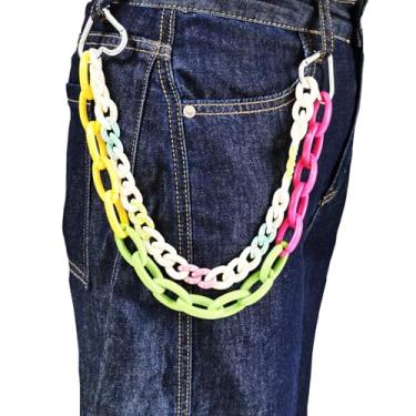 Imagem de Hongvarey Linda calça de acrílico, corrente de bolso, hip hop, jeans com elos coloridos, corrente, acessório para joias corporais, Medium, Plástico, Sem Pedra Preciosa