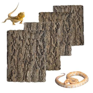 Imagem de MUYG 4 peças tapete de casca de cortiça de réptil, 39 x 29 cm, fundo de terrário de madeira de cortiça natural, fundo de terrário, dragão barbudo, para decoração de parede para lagarto, lagartixa