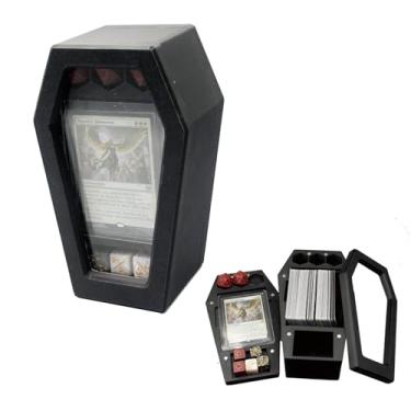 Imagem de KIMOLO Caixa de baralho com bandeja de dados, caixa de vidro impressa em 3D compatível com MTG, TCG e cartões esportivos, suporte para deck EDH Commander com zona de comando destacável e carregador