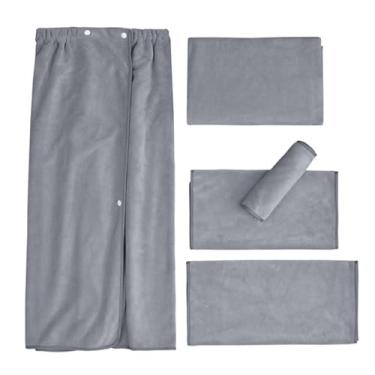 Imagem de YWBL-WH Toalha de Cabelo Feminina, Envoltório de Banho, 5 Peças de Conjunto de Toalha de Microfibra para Salões de Beleza e Uso Doméstico (Cinza Escuro)