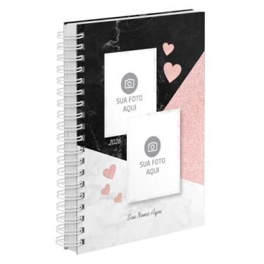 Imagem de Agenda Diária 2026 Capa Dura Personalizada Com 02 Fotos Preto/branco/rosa