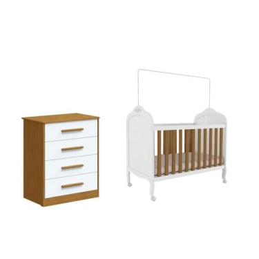 Imagem de Berço Provençal Elo Cômoda charlo 04 gavetas Moveis Peroba, Branco Amê