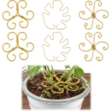 Imagem de 6 peças de suporte de caule de planta, 3 estilos de suporte de crescimento vertical para plantas trepadeiras, suporte de caule de planta de ferro e treliça para estabilização e cultivo ao ar livre em