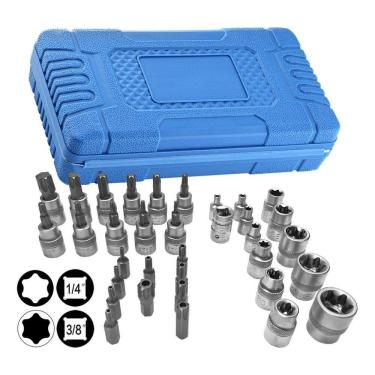 Imagem de Kit Jogo De Soquete Pito Torx Estrela Macho E Fêmea 34 Peças