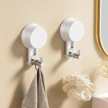 Imagem de Ganchos de ventosa potentes para chuveiro e banheiro, adesivo a vácuo, toalha e suporte de barbeador, livre de danos, fácil instalação, ganchos de parede reutilizáveis, 2 peças, branco