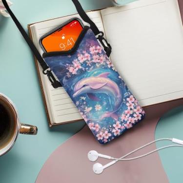 Imagem de Bolsa transversal para celular feminina pequena bolsa de ombro mini carteira para celular bolsa de compras, Golfinho flor de cerejeira