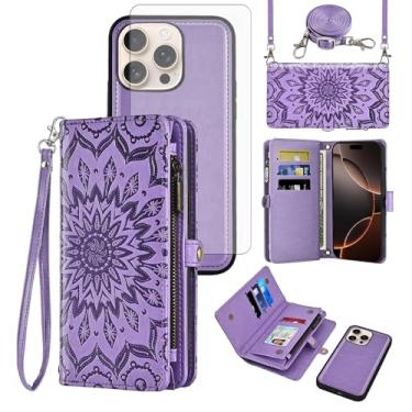Imagem de Asuwish Capa de celular para iPhone 16 Pro 6,3 polegadas com zíper carteira destacável com protetor de tela de vidro temperado alça transversal mandala flor flip porta-cartão i Phone16 i16 16Pro