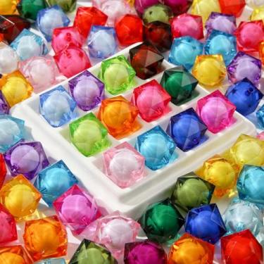 Imagem de CYEENUT Contas de acrílico de 20 mm, 180 peças, contas de chiclete, contas multicoloridas para caneta, bolsa, joias, colar, pulseiras (transparente e colorida)