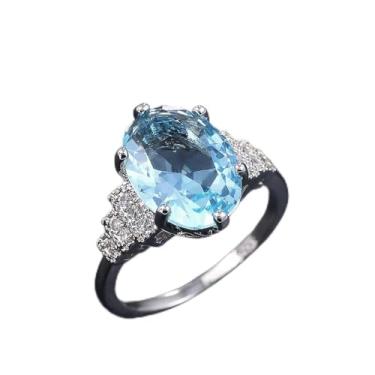 Imagem de Anel oval de pedra azul celeste para mulheres, aliança de casamento, joia luxuosa, 8, Latão, Zircônia cúbica