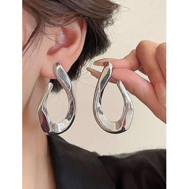 Imagem de Brincos de argola em forma de gota d'água, feminino, cor prateada, minimalista, brincos pendentes modernos, acessórios de orelha de temperamento, joia presente para uso diário feminino