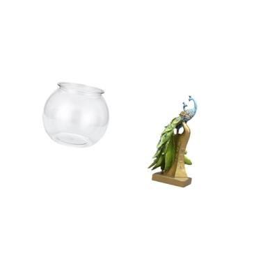 Imagem de Fenteer Vaso Elegante Transparente para Aquário com Estátua de Pavão E Escultura Animal, Estatueta Decorativa para Quarto, Sala de Estar, Escritório, Mesa Cen