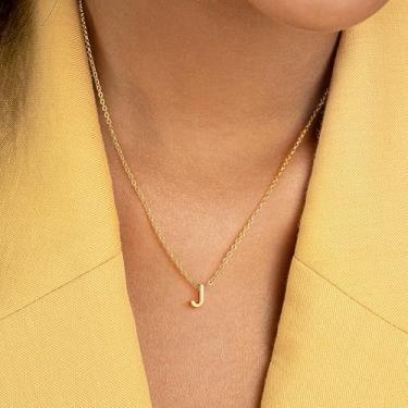 Imagem de Colar com inicial para mulheres – Colar hipoalergênico de A-Z banhado a ouro 14K, pingente de alfabeto de diamante simulado delicado, joias de aniversário, 12#, Latão, Sem Pedra Preciosa