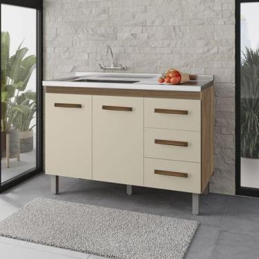 Imagem de Balcão Rosa 2 Portas 3 Gaveta Cozinha MB1 120cm - Doce Sonho Móveis, S