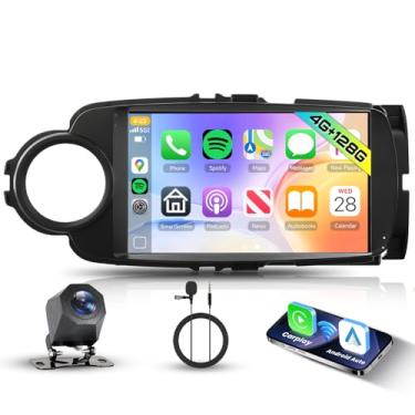 Imagem de Hodozzy Rádio 4G + 128G para Toyota Yaris 2012-2017 com Carplay sem fio Android Auto, tela de toque embutida de 23 cm, estéreo automotivo duplo Din com navegação GPS, Bluetooth, DSP, WiFi, FM RDS