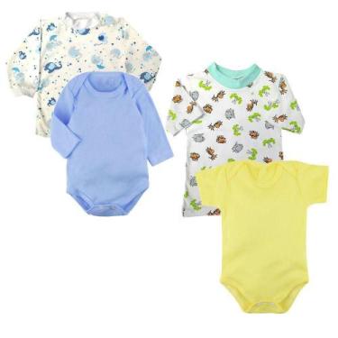 Imagem de Kit Bebê 4 Peças Body Camiseta Curta e Longa Várias Estampas - Koala B